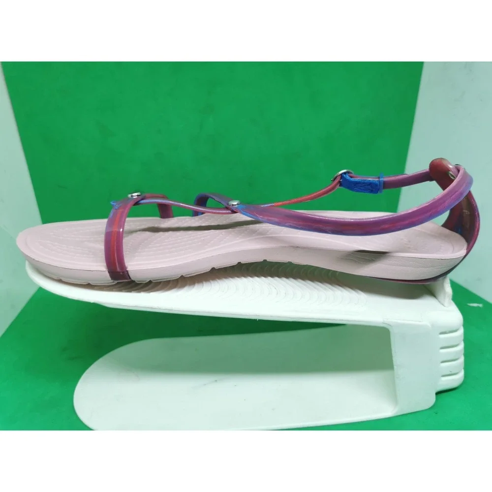 CROCS Size 7 Really Sexi Thong Pink Marble Studded Strappy Sandals Comfort Flat
